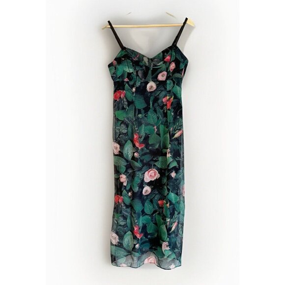 Karen Millen Woman’s Floral Y2K Midi Slip Dress Size 12 Fairy Ethereal Forest